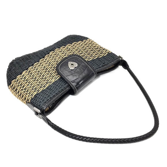 - SOLD - Brighton Black & Tan “Sydney” Straw & Leather Bag - Picture 6 of 8